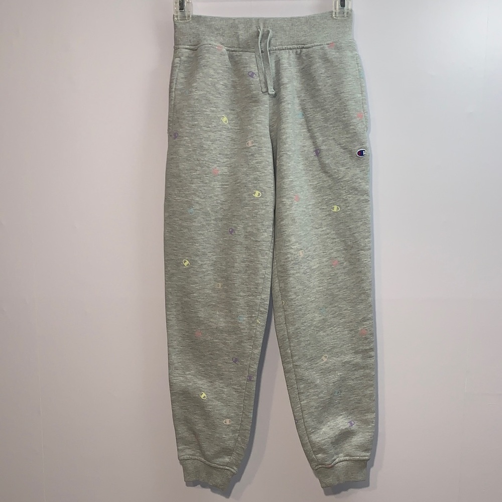 Champion Kids' Light Gray Sweatpants with Multicolor Accents Size Medium